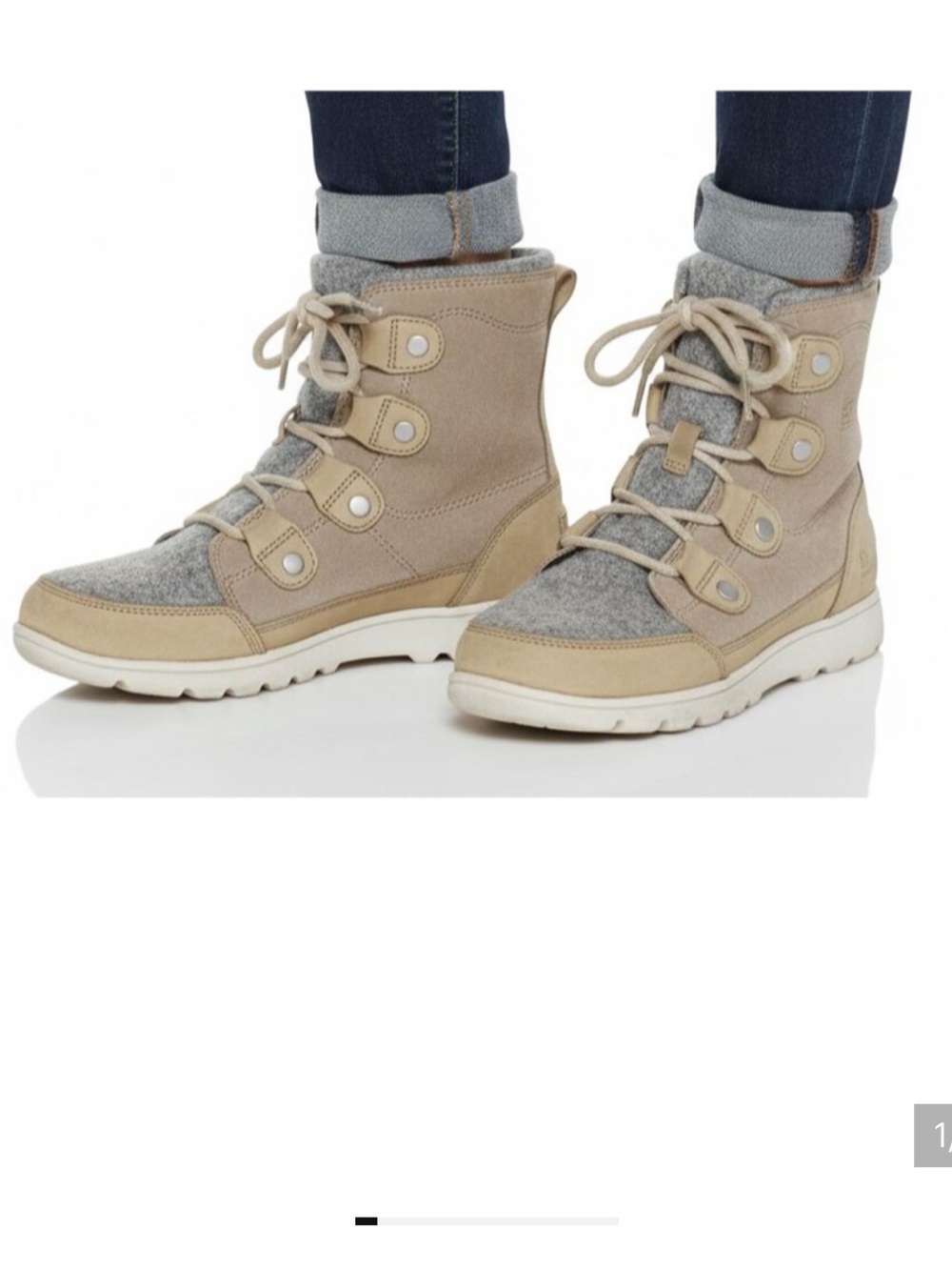 Sorel Women's Beige and Gray Lace-Up Winter Boots